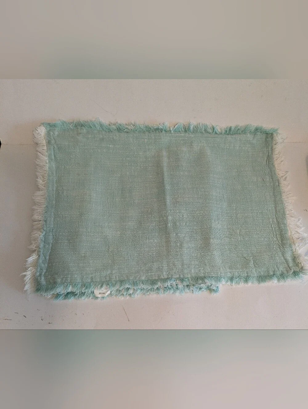 Pier 1 Imports Light Aqua Fringed Linen Cotton Placemats Bundle 3